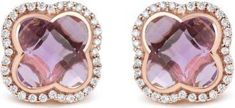 House of Brilliance 18K Rose Gold 3/8 Cttw Diamond & Amethyst Gemstone Clover Halo Stud Earrings in Pink at Nordstrom