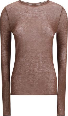 Pinko Pinko Womens Sheer Long Sleeve Top - Rose Gold Wool - Size Medium