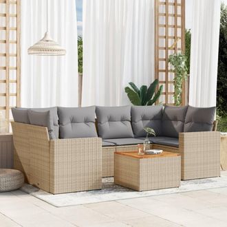 vidaXL Juego De Sof&aacute;s Jard&iacute;n Con Cojines Beige Mezcla 7 Pzas Rat&aacute;n Pe Vidaxl