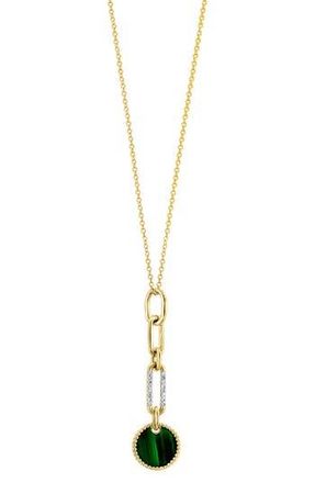 Effy 14K Yellow Gold Diamond & Malachite Disc Y-Necklace in Green at Nordstrom Rack, Size 18