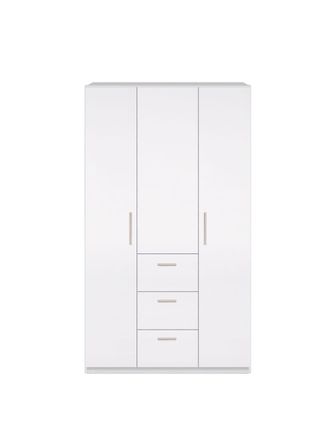HOMN Armario ropero 3 puertas 3 cajones color blanco brillo, 117 cm ancho