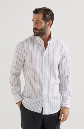 Brunello Cucinelli Striped poplin shirt in White at Nordstrom, Size 4X-Large Eu
