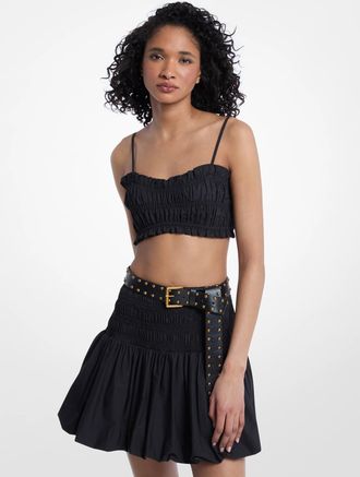 Michael Kors Smocked Cotton Poplin Bra Top