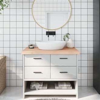 vidaXL Encimera De Ba&ntilde;o Madera Maciza Sin Tratar 100x60x(2-6) Cm Vidaxl