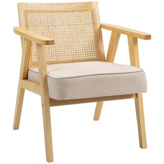 HOMCOM Rattan Armchair With Wood Frame Seat Cushion For Living Room Bedroom | TJ Hughes