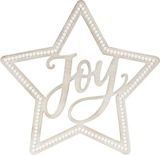 Melrose International Set Of 2 Beaded Wood Star With Joy Sentiment