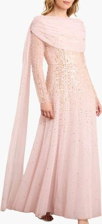 Needle & Thread Moonlight Sequin Draped Long Sleeve Gown in Shell/gold at Nordstrom, Size 14