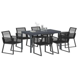 Berkfield Home Practical 7 Piece Garden Dining Set Black Steel & Poly Rattan