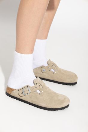 Birkenstock Boston Riviet Border Slides, Womens, Beige