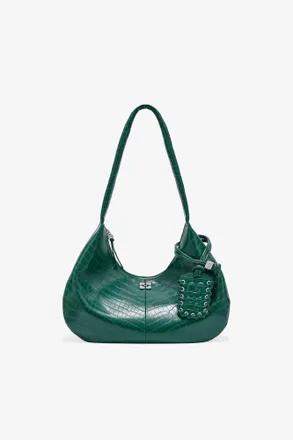 Ganni Green Croco Medium Hobo Bag