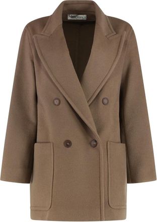 Max Mara Wol Kasjmier Revers Jas - Dames - Mantel - Bruin - S - Wol - Jassen