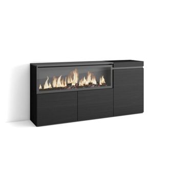 Skraut Home Aparador efecto madera negro 158x35x75cm chimenea efecto fuego