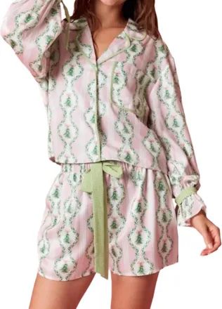 Peach Love California Mistletoe Morning Pajamas In Pink / Green