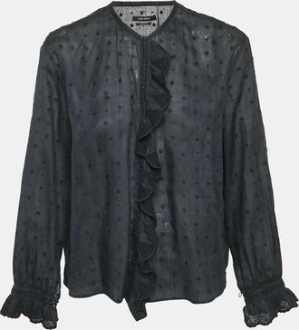 Isabel Marant Black Floral Embroidered Ramie Blouse