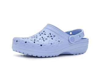 Crocs Classic Clogs with Floral Cut Out Design Slippers Blue Haze : Mens 9 - Womens 11 Medium, Synthetic