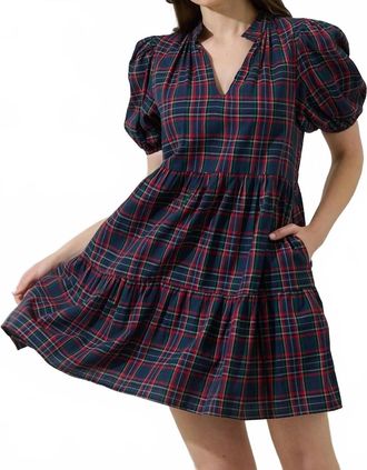 Sugarlips Plaid Babydoll Mini Dress In Navy Multi
