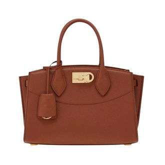 Ferragamo Handbags, female, Brown, Size: ONE SIZE Hammered Leather Handbag