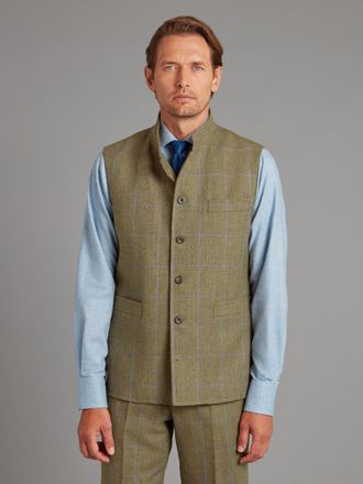 Oliver Brown Gilet - Lavender / Brown Windowpane Tweed