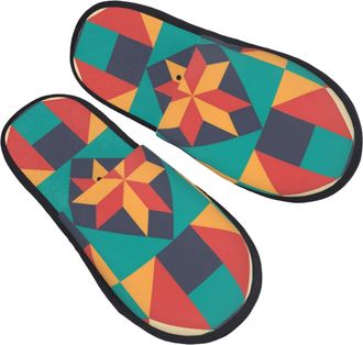 Generic Colorful Barn Quilt Pattern Men Women Slippers Soft Shoes Slip On House Slippers For Bedroom Outdoor Winter M