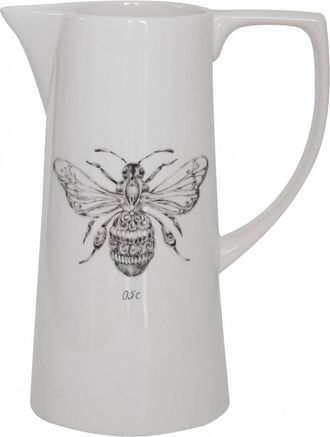 Creative Co-op Ceramic Pitcher With Bee In White