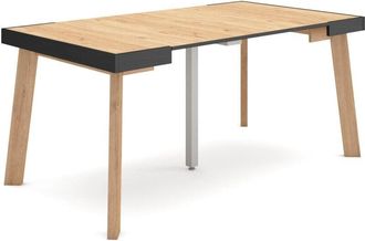 Skraut Home Consolle allungabile, Tavolo consolle allungabile, 160, Per 8 persone, Gambe in legno, Stile moderno, Rovere e nero - Skraut Home