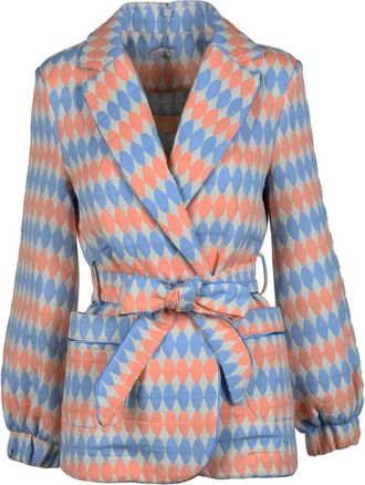 Motel Sky Blue Geometric Cotton-Blend Jacket