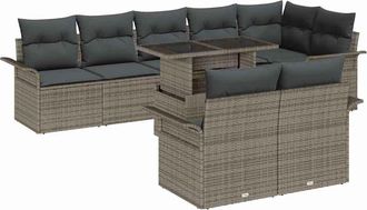 vidaXL Vidaxl - Set Divano Da Giardino Con Cuscino 9 Pcs Grigio Poly Rattan