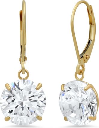 MAX + STONE 14k Gold Leverback 10mm Cubic Zirconia Dangle Earrings