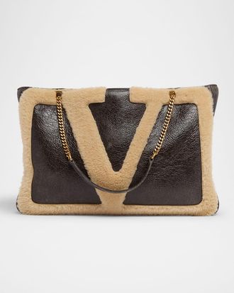 Valentino Garavani Viva Superstar Medium Shearling VLogo Tote Bag