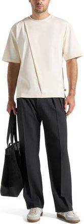 Mani&egrave;re De Voir Hugo Relaxed Fit Cotton T-Shirt With Pleat in Cream at Nordstrom, Size X-Large