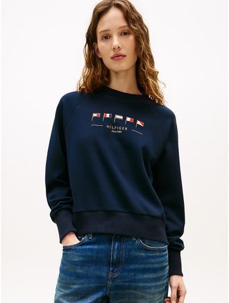 Tommy Hilfiger Womens Embroidered Nautical Flag Sweatshirt - Navy - XXL