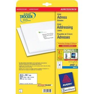 Avery J8160-25 Etiqueta De Impresora Blanco