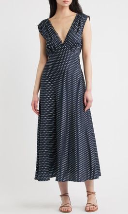 D&ocirc;en Tahlia Silk Blend Midi Dress in Hepburn Dot at Nordstrom, Size X-Small