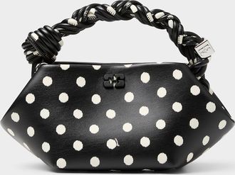 Ganni Womens Bou Mini polka-dotted braided-handle leather bag