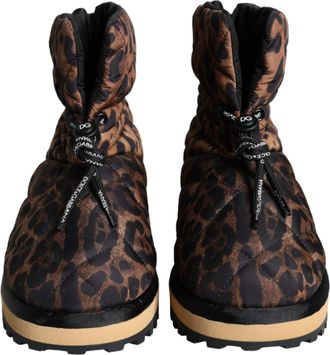 Dolce & Gabbana Brown Leopard Ankle Boots Padded Mens Shoes
