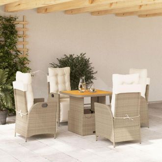 vidaXL Set Comedor De Jard&iacute;n 5 Pzas Con Cojines Rat&aacute;n Sint&eacute;tico Beige Vidaxl