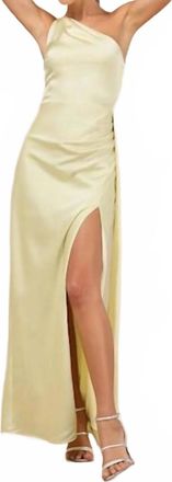 Lulus Signature Elegance Satin One-Shoulder Maxi Dress In Pale Yellow