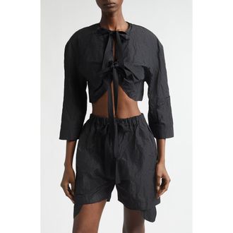 Renaissance Renaissance Jane Crinkled Metallic Satin Bolero Jacket in Black at Nordstrom, Size 8 Us