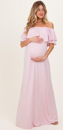 Pinkblush Ruffle Off Shoulder Maxi Dress in Light Pink at Nordstrom, Size Small