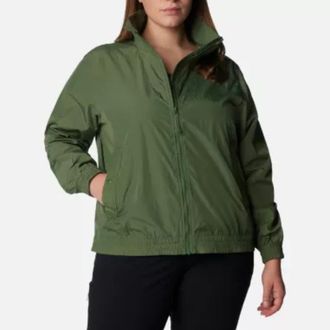 Columbia Time is Right Jacket Womens Plus Green Full Zip Windbreaker FTS462