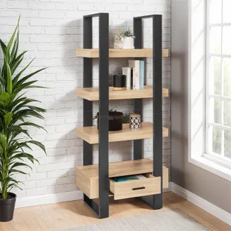 IDMarket Idmarket - Phoenix Estante De Madera Y Negro De 4 Niveles Con Caj&oacute;n