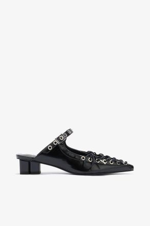 Ganni Lace-Up Mules in Black Oleatex - Size 35