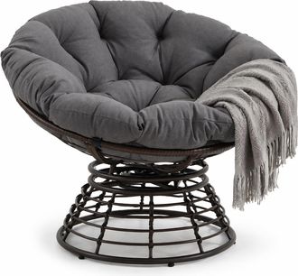 STILVORA Sillon Papasan Giratorio Ergonomico Con Cojin Acolchado Para Salon Dormitorio O Terraza En Acero Gris 92 X 67 Cm