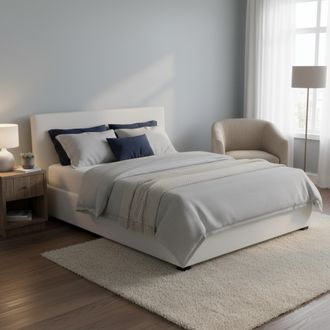 Dmora Dmora - Cama Matrimonial Dalberg, Cama Contenedor Con Tapizado En Ecopiel, 100% Made In Italy, Apertura Frontal, Con Colch&oacute;n Cm 140x200 Incluido, Blan