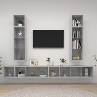 vidaXL Vidaxl - Muebles De Sal&oacute;n De Pared 4 Pzs Madera Ingenier&iacute;a Gris Hormig&oacute;n