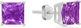 MAX + STONE 14k White Gold Solitaire Princess-Cut Gemstone Stud Earrings (7mm)