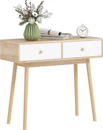 OEM Mesa Consola Con 2 Cajones Dise&ntilde;o Moderno En Roble Y Blanco Para Entrada Sal&oacute;n O Pasillo 86x35x75 Cm