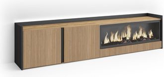 Skraut Home Skraut Home - Mueble Tv, Televisi&oacute;n, Muebles De Sal&oacute;n, Almacenaje, 212x35x50cm, Para Tv Hasta 80, Chimenea El&eacute;ctrica Xxl, Led, Estilo Moderno, Roble Y