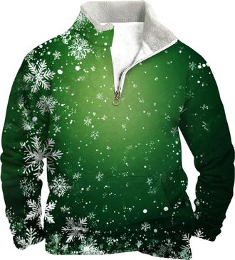Generic Mens 1/4 Zip Christmas Sweatshirt Casual Christmas Printed Design Sweaters Long Sleeve Stand Collar Warm Comfortable Sweatshirt Classic Mode Plus Size