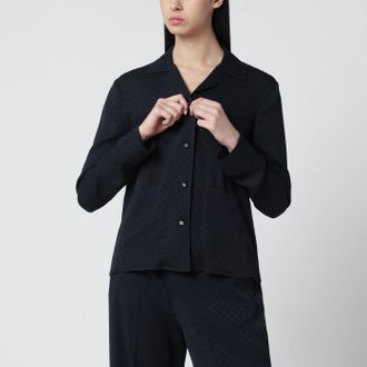 Gucci Camicia blu in misto seta jacquard